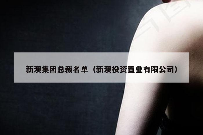 新澳集团总裁名单（新澳投资置业有限公司）